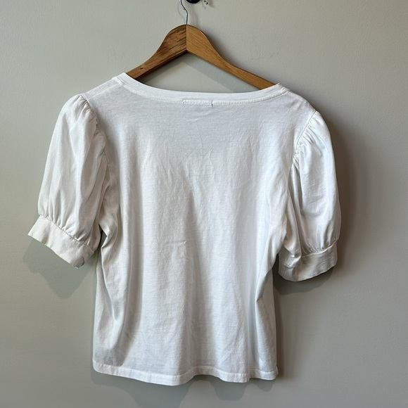 Women’s 7 for All Mankind V Neck Puff Sleeve White Tee M - Picture 5 of 5